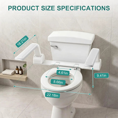Rock Solid White Toilet Safety Rails With Heavy Duty Non Slip Handles For Seniors And Mobility Aid Bathroom Assist Support Grab Bar size specifications on toilet.