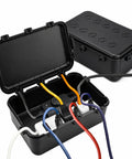 Heavy Duty Outdoor Electrical Box Enclosure 2 Pack Waterproof GFCI Adapter Cover with extension cords inside, black housing.
