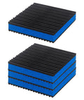 4 Pack Tough As Nails Anti Vibration Pads 4X4 Inch Ribbed Rubber Sound Isolation Mats with blue EVA core stacked view.