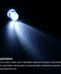 Built Tough E10 Screw Base Led Bulb 12 Vdc 0.25 Watt White Round Top Mini Lamp shining light on a dark surface.