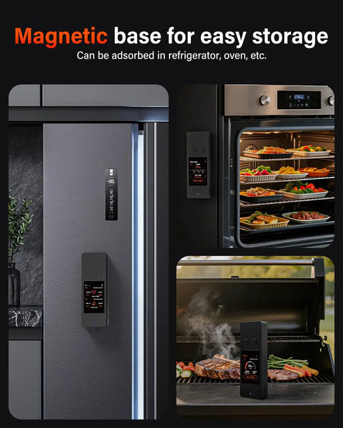 8 Sensor Smart Wireless Meat Thermometer With Built In Touchscreen Base No Phone Needed Dual Probes Bluetooth 5.3 on fridge, oven, grill
