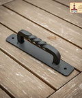 Premium Solid Heavy Duty Rustic Twisted Barn Door Handles In Black Wrought Iron Six Inch farm style cabinet pull on wood