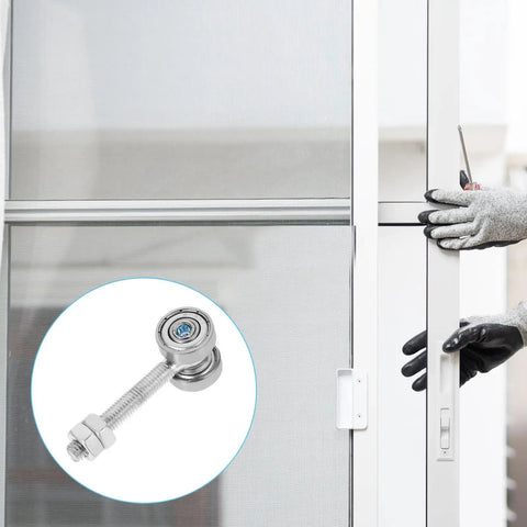 Tough As Nails Dual Wheel Sliding Door Roller Pulley With Double Bearings Smooth Riding Galvanized Steel Track installation in use.