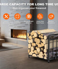 15.5 Inch Compact Metal Firewood Rack With Built In Fire Blower for indoor use showcasing black steel holding firewood