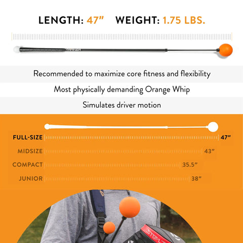 Counterbalanced Golf Swing Trainer Aid For Flexibility, Tempo, And Consistent Contact, 47 Inch Practice Tool Made In USA shown in diagram