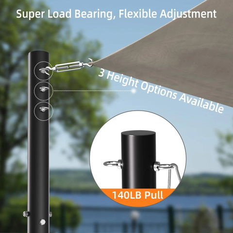 2 Pack 10-Foot Shade Sail Poles, 2.6 Inch Diameter Steel Heavy Duty, Wind Resistant Shade Pole Kit With Mounting Hardware