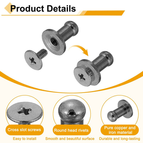 Product details for Snag These Badass Chicago Screws To Upgrade Your Leather Game Pack Of 30 Metallic Black Round Head Button Stud Rivets.