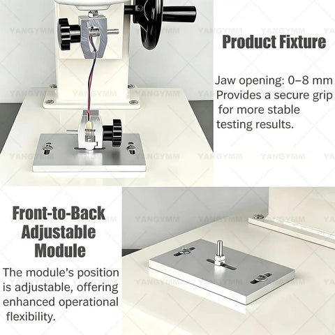 Product fixture of Top Tier Desktop Push Pull Gauge Digital Force Tester Kit with adjustable module for precise testing.