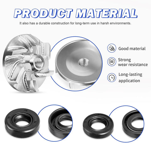 Top Shelf Water Pump Rebuild Kit Including Fresh Impeller Oil Seal And Bearing For Wr250f Yz250f 2001 Through 2013 showing metal impeller and rubber seals.