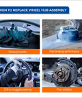When to replace wheel hub assembly showing unusual sounds, poor braking performance, steering issues, and poor stability.