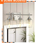 Three Light Vanity Light Fixture Over Mirror in Brushed Nickel With Clear Glass Wine Glass Shades, Modern Farmhouse Bathroom Lighting