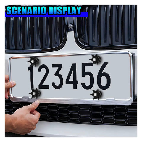 Fresh Swag Heavy Duty Bling License Plate Screw Kit With Rhinestone Diamond Crown Bolts installed on vehicle front.