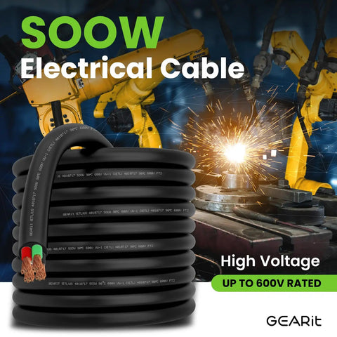 50 Ft 14/4 Gauge SOOW Portable Power Cable 600V Heavy Duty Flexible Rubber Lead for Generators Motors Welders EV Chargers