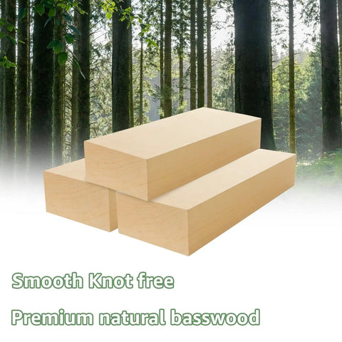 Unfinished Basswood Carving Blocks Set, Two 12x4x2 Inch Blank Wood Blocks shown in a forest setting