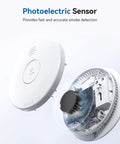 Image showing No Sweat Setup Photoelectric Smoke Detector And Hardwired Fire Alarm with its sensor visible, emphasizing accurate smoke detection.
