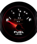 Short Sweep Electric Fuel Level Gauge 2 1/16 Inch Dash Meter With Crisp White Led Illumination, black gauge showing fuel level.