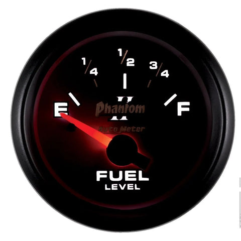 Short Sweep Electric Fuel Level Gauge 2 1/16 Inch Dash Meter With Crisp White Led Illumination, black gauge showing fuel level.