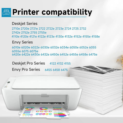 67XL Black And Color Ink Cartridges Combo Pack Replacement For HP DeskJet Printers showing printer compatibility list