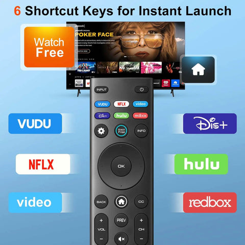 Top Shelf Universal TV Remote Replacement with 6 shortcut keys for instant launch, designed for easy pairing and navigation.