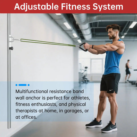 Adjustable Resistance Band Wall Anchor With Thirty Five Lockable Positions Rock Solid Metal Training Platform in use by athlete.