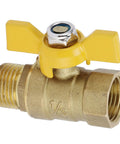 Heavy Duty Brass Ball Valve With G1/2 Male Thread For A Zero Drama Quick Gas Shutoff and Knockout Manual Control. Yellow handle detail.