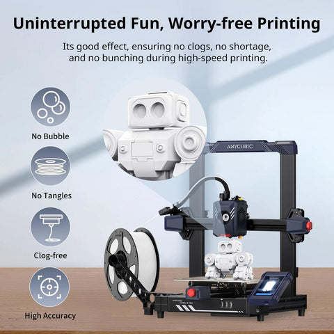 High Speed Premium 3D Printer Filament Bundle 1.75mm 10kg with robot model and black spool, showcasing clog-free printing.