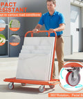 Heavy Duty Drywall Sheet Cart with Detachable Material Handling System Large Capacity Steel Work Cart being pushed on concrete
