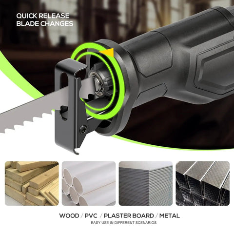 Heavy Duty Corded Reciprocating Saw 120V With 6.0 Amp Motor And 2800 RPM showing quick release blade for easy changes.