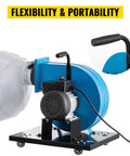 Rock Solid Industrial Portable Dust Collector With Badass 537 CFM Suction showing motor and filter attachment for woodshop use.