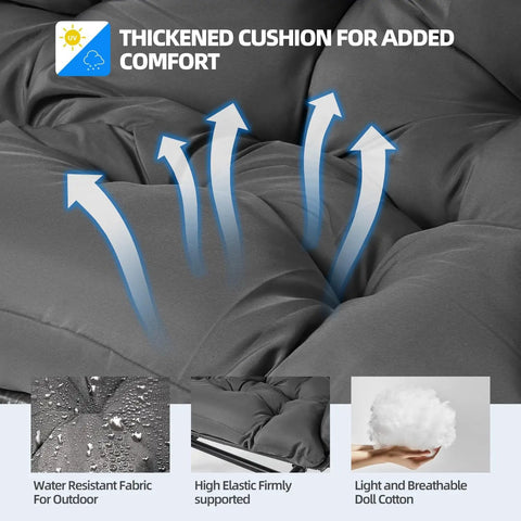 Thickened cushion detail of Double Egg Chair With Removable Adjustable Canopy For Outdoor Hangout Patio Balcony And Garden.
