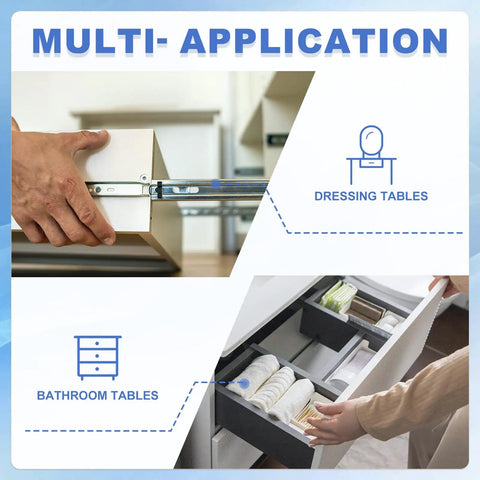 Ditch The Jittery Drawer With 19 mm White Slider Rollers Upgrade Your Cabinet Doors Sweet Slide Action Includes Screw And Wrench Heavy Duty Replacement Hardware 8 Piece White Set shown in use on bathroom and dressing tables.