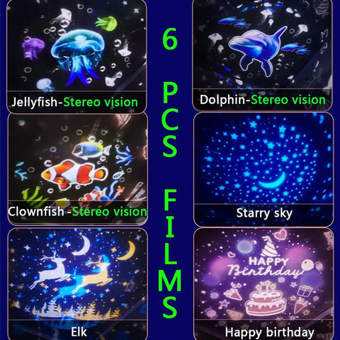 Starry Night Light Projector For Kids Dual Mode Sea And Galaxy Nebula with 6 film designs including ocean and star themes