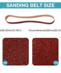Sanding belt size details for Tough As Nails Cordless Angle Grinder with P60 and P100 abrasives shown clearly.