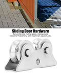 Groove Wheel V Shaped Detachable Track Gate Wheels With Double Bearing Caster And Bracket in metal construction, installed view.