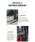 Compact Electric Forklift Two Point Five Ton Load Capacity Side Shift Steering showcasing thickened fork and plate chain for safety.