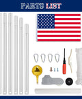 Heavy Duty 25 Foot Flag Pole Kit With 3x5 Foot US Flag Aluminum Outdoor Flagpole With Gold Ball Top parts list
