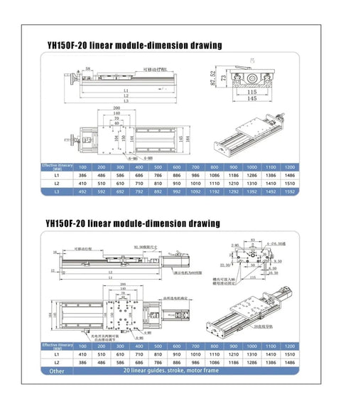 Heavy Duty Linear Guide Ball Screw Slide Module With Precision Actuator Rail for Industrial Science Experiments dimensions diagram.