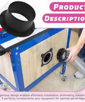 Premium 4 Inch Steel Ring Receiver For Dust Collection Systems mounted on a workbench with a vacuum hose attached.