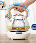 Stovetop Tea Kettle With Wood Pattern Handle, Loud Whistle, 2.7 Quart Food Grade Stainless Steel Pot For Induction And Gas Stoves, Butterfly Design