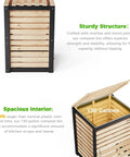 Front and open view of 130 Gallon Solid Wood Compost Bin With Pull Out Door For Backyard Garden And Patio, aerated slat design