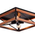 4 Light Rustic Farmhouse Flush Mount Ceiling Light with Metal and Wood Square Frame Dope Black Finish