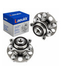 Fresh Pair Rear Wheel Bearing Hub Assembly For Honda Civic 2006 To 2011 With Five Lug Studs Encoder Abs Setup And Four Bolt Flange Straight Shot Replacement, showing two hubs with a box