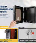 Lockable Outdoor EV Charger Enclosure With Heavy Duty Metal Wall Case For Tesla Connector and ChargePoint Unit Secure Fit With Clear View Window and No Sweat Install Setup In Matte Black with easy secure lock design and usage demo.