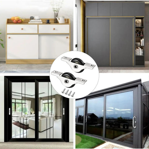 Heavy Duty Sliding Door Roller Replacement Kit Featuring 29mm Black Nylon Wheel And Electroplated Steel Housing For Super Slick Glide Motion On Garden Patio Doors And Window Rollers Pack Of Two showcased with patio and sliding doors.