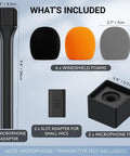 Super Smooth Grip Handheld Adapter For Wireless Lavalier Mics In A Solid Twin Pack setup featuring microphone adapters and windshields.