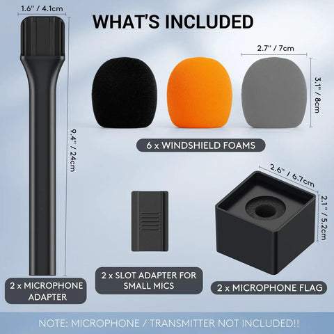 Super Smooth Grip Handheld Adapter For Wireless Lavalier Mics In A Solid Twin Pack setup featuring microphone adapters and windshields.