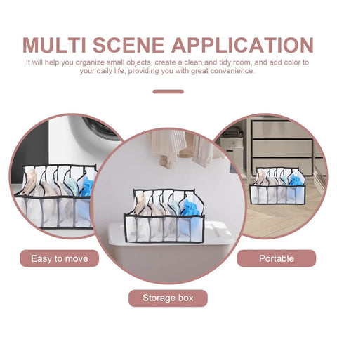 Three Pack Dope Underwear And Sock Storage Bins Made From Heavy Duty Nylon Grid Panels Delivers A Hella Neat Dresser Drawer And Closet Game Changer Setup, featuring multiple angles and uses.