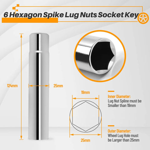 Spike Lug Nut Socket Key 19mm Hex Universal Replacement Tool For M14x1.5 M14x2.0 9/16-18 1/2-20 M12x1.5 M12x1.25
