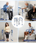 Rock Solid Foldable Toilet Safety Rail For Seniors With Adjustable Height And Width Heavy Duty Aluminum Grab Bar Supports Up To 350 Pounds in use with seniors, disabled, pregnant, and post-surgery recovery individuals.