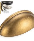 Old School Cool Heavy Duty 10 Pack 3 Inch Cabinet Pulls Antique Brass Vintage Hardware showing a solid metal cup handle.